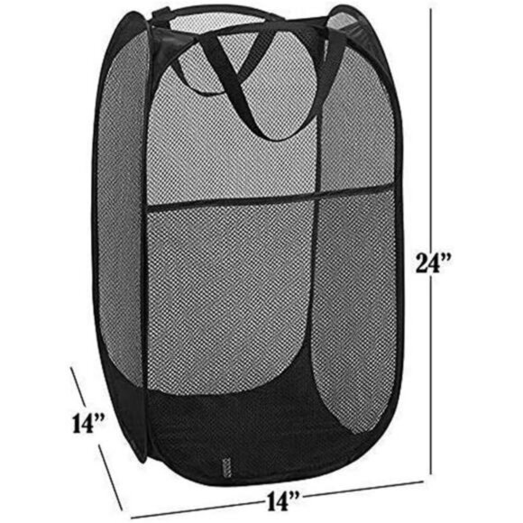 Mesh Pop Up Laundry Hamper Set Foldable Collapsible Bags for Dorm or Travel - Picture 2 of 8